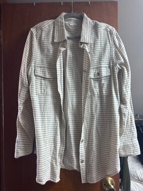 O'Neill Cream Button-Up Lightweight Jacket with Thin Black Stripes